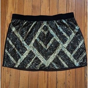 Authentic Icon Women's Stretch Waist Bronze Sequin Skirt Zippered Back SZ L